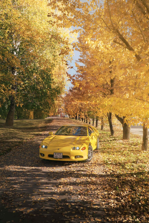 Mistubishi GT basking in the autumn leaves Mistubishi GT basking in the autumn leaves